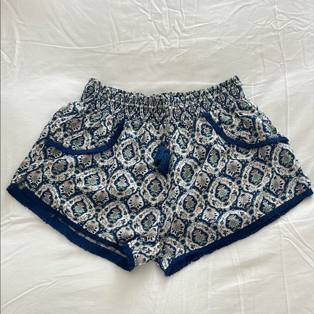 Japna Blue and White Geometric Pattern Shorts